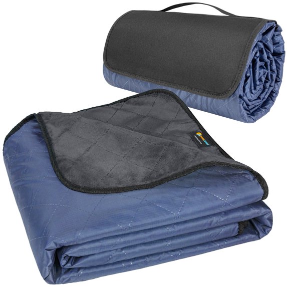 SUN CUBE Large Waterproof Outdoor Blanket, Fleece Lining, Windproof Stadium Blanket for Sports, Picnic, Park, Portable Camping Blanket, Car, Boat Travel, Machine Washable, 60x80, Navy Blue/Grey
