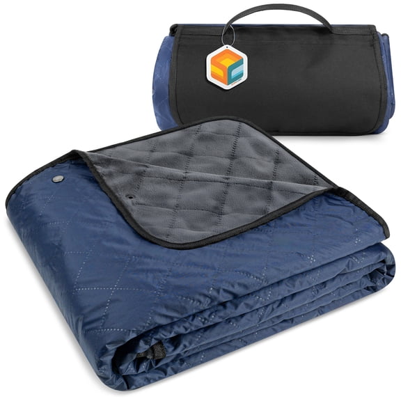SUN CUBE Large Waterproof Camping Blanket, Fleece Quilted Stadium Blanket for Cold Weather, Windproof Foldable Outdoor Blanket Mat for Picnic, Beach, Pets, Car, 60x80in (Navy Blue/Grey)