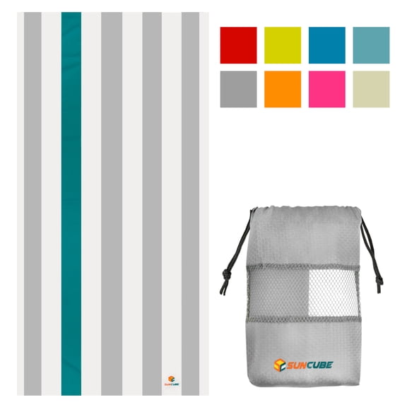 SUN CUBE Microfiber Beach Towel, Quick Dry Sand Free Beach Towel, Lightweight, Compact for Travel Swim Sports Camping, Packable Sand Resistant Towel Adult, Light Grey 60x30 Inches