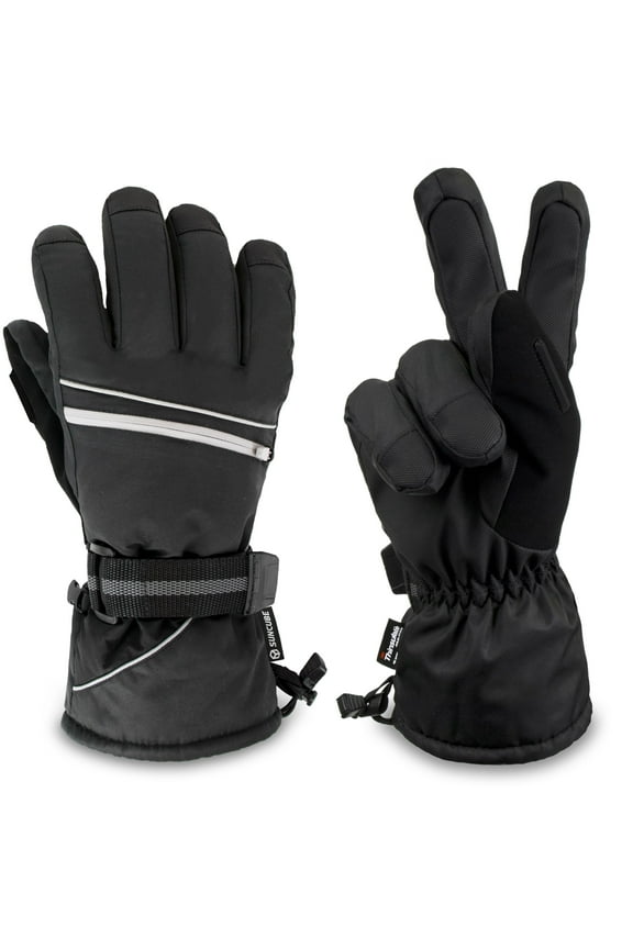 Ski Gloves Men Women | Waterproof Breathable Snow Gloves | Windproof Winter Outdoor Snowboard Snowmobile Hiking Cycling | Warm Thermal Insulation 3M Thinsulate Zipper Pocket (Black, Small)