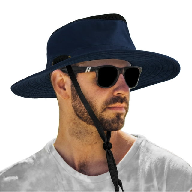 SUN CUBE Sun Hat For Men Wide Brim, Women Safari Hat, Hiking Bucket Hat UV Sun Protection, Boonie Hat Outdoor | Fishing Hat Summer For Sun Beach Camping UPF 50+, Navy Blue