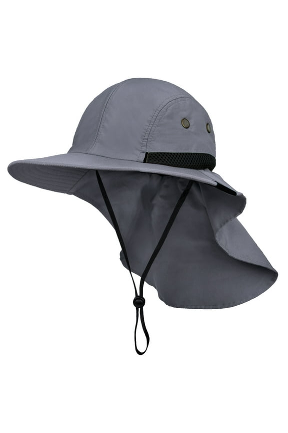 Sun Hat for Men, Wide Brim Fishing Hat Neck Flap Cover Men Women, Hiking Safari, UV Sun Protection Summer Gardening Beach Camping UPF 50+, Gray