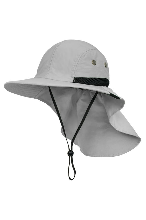 Sun Hat for Men, Wide Brim Fishing Hat Neck Flap Cover Men Women, Hiking Safari, UV Sun Protection Summer Gardening Beach Camping UPF 50+, Light Gray