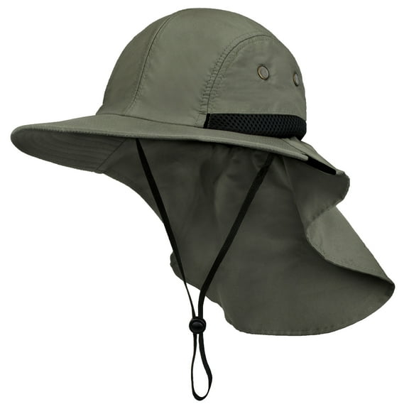 SUN CUBE Sun Hat for Men, Wide Brim Fishing Hat Neck Flap Cover Men Women, Hiking Safari, UV Sun Protection Summer Gardening Beach Camping UPF 50 , Olive
