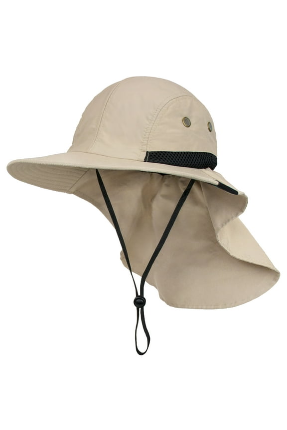 Sun Hat for Men, Wide Brim Fishing Hat Neck Flap Cover Men Women, Hiking Safari, UV Sun Protection Summer Gardening Beach Camping UPF 50+, Tan