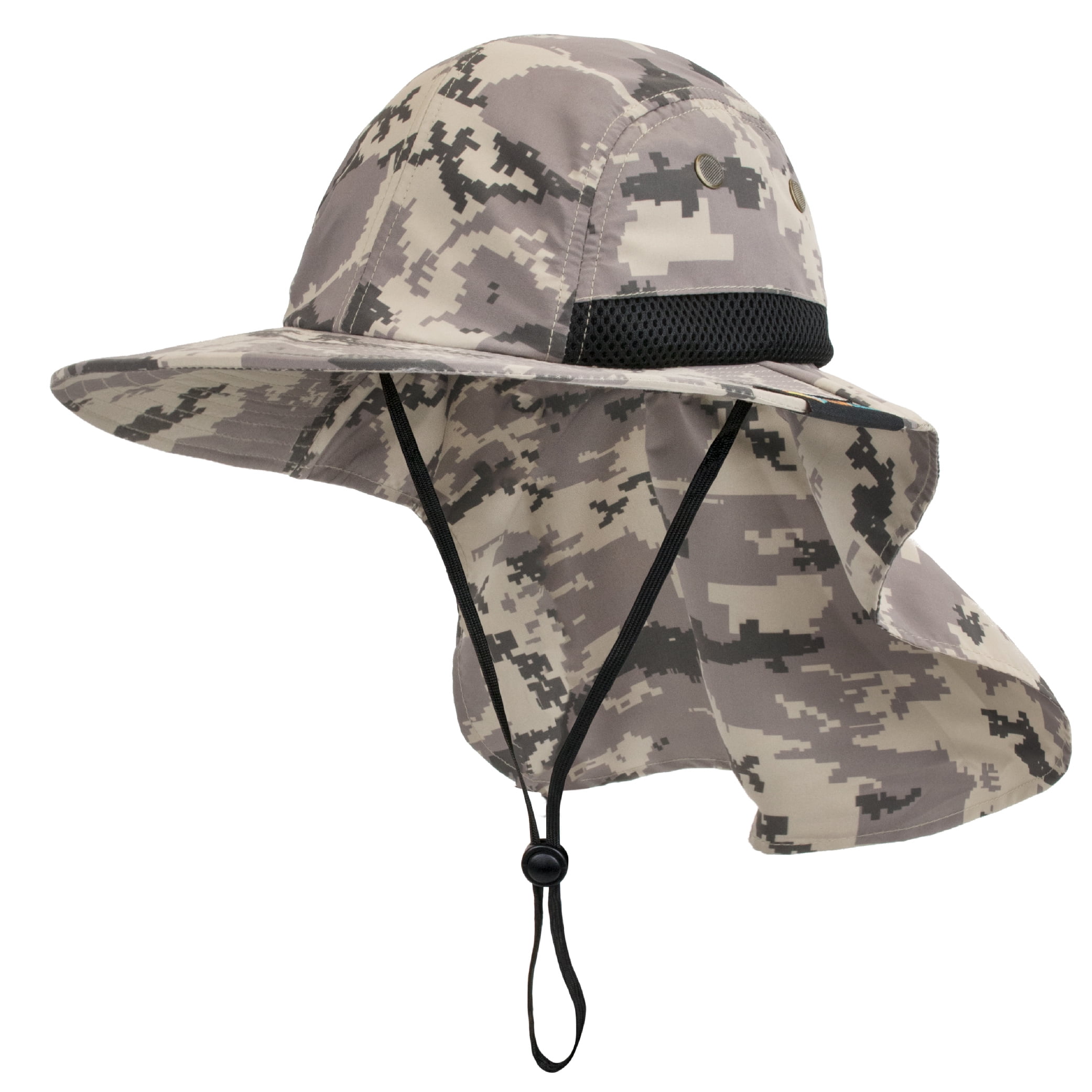 SUN CUBE Sun Hat for Men, Wide Brim Fishing Hat Neck Flap Cover Men Women,  Hiking Safari, UV Sun Protection Summer Gardening Beach Camping UPF 50+,  Camo Gray 