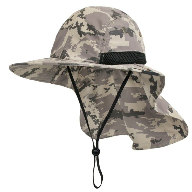 Men Outdoor Camo Bucket Hat with String Wide Brim Fishing Sun Protection  Cap Hat
