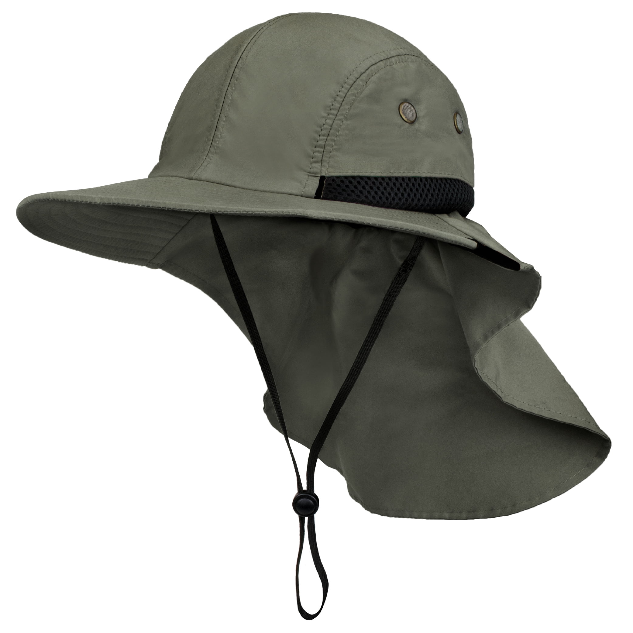 FLYEARTH UPF 50 Sun Fishing Hat for Men Women Wide Brim Hat with Detachable Face Cover Neck Flap Army Camo, Camo