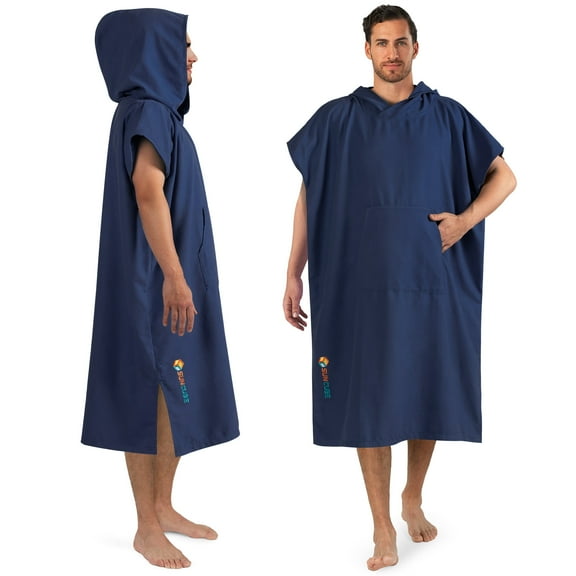SUN CUBE Surf Poncho Changing Robe with Hood, Quick Dry Microfiber Wetsuit Changing Towel for Surfing Beach Swim Outdoor Sports Men, Absorbent Wearable Towel Cover Up with Pocket, Navy Blue
