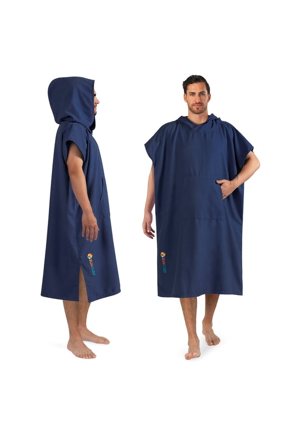 Surf Poncho Changing Robe with Hood, Quick Dry Microfiber Wetsuit Changing Towel for Surfing Beach Swim Outdoor Sports Men, Absorbent Wearable Towel Cover Up with Pocket, Navy Blue