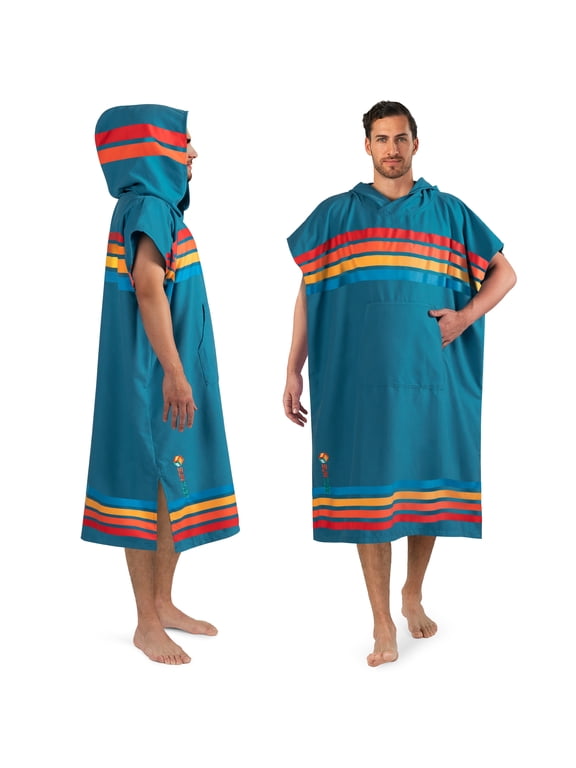Surf Poncho Changing Robe with Hood, Quick Dry Microfiber Wetsuit Changing Towel for Surfing Beach Swim Outdoor Sports Men, Absorbent Wearable Towel Cover Up with Pocket, Sunset Blue