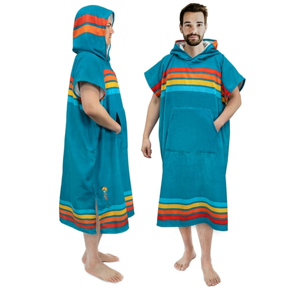 SUN CUBE Surf Poncho Changing Robe with Hood, Thick Quick Dry Microfiber Wetsuit Changing Towel for Surfing Beach Swim Outdoor Sports Men, Absorbent Wearable Towel Cover Up with Pocket, Sunset Blue