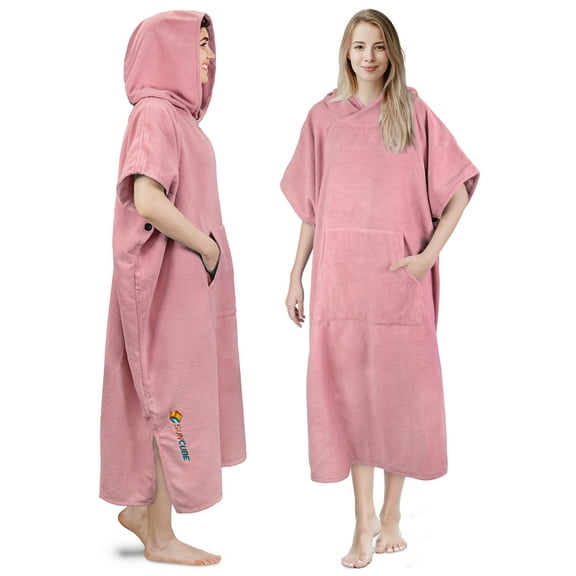 SUN CUBE Surf Poncho Changing Robe with Hood, Thick Quick Dry Microfiber Wetsuit Changing Towel for Surfing Beach Swim Outdoor Sports Women, Absorbent Wearable Towel Cover Up with Pocket, Pink