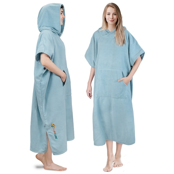 SUN CUBE Surf Poncho Changing Robe with Hood, Thick Quick Dry Microfiber Wetsuit Changing Towel for Surfing Beach Swim Outdoor Sports Women, Absorbent Wearable Towel Cover Up with Pocket, Light Blue