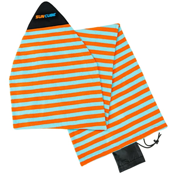 SUN CUBE Surfboard Sock Cover, Protective Surf Bag for Surfing Board, Light Stretchy Surfbag Sleeve for Shortboard, Hybrid (6'0'', Sunset Orange)
