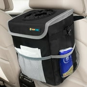 SUN CUBE WATERPROOF Car Trash Can with Lid, Mesh Pockets | Leakproof Car Garbage Can Hanging | Auto Trash Bin, Garbage Bag Organizer for Headrest, Console, Truck Black/Gray
