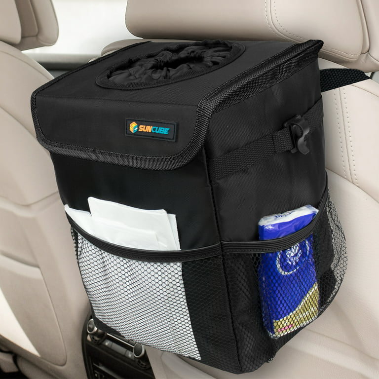 SUN CUBE WATERPROOF Car Trash Can with Lid, Mesh Pockets, Leakproof Car  Garbage Can Hanging