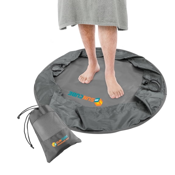 SUN CUBE Wetsuit Changing Mat, Waterproof Surf Bag, Drawstring Wetsuit Bag, Surfing Accessories for Kayakers, Dry Bag for Beach, Durable Compact No Leak Mat for Scuba (Gray)
