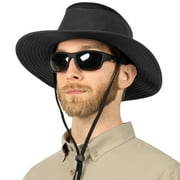 SUN CUBE Wide Brim Sun Hat For Men Outdoor, Women Sun Protection Safari Hat, Hiking Boonie Hat UV, Fishing Summer Hat for Beach Camping UPF 50+, Black