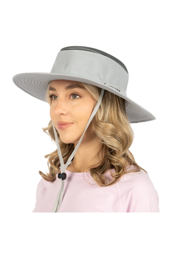 Wide Brim Sun Hat For Men Outdoor, Women Sun Protection Safari Hat, Hiking Boonie Hat UV, Fishing Summer Hat for Beach Camping UPF 50+, Light Grey