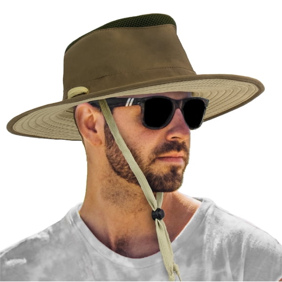 SUN CUBE Wide Brim Sun Hat For Men Outdoor, Women Sun Protection Safari Hat, Hiking Boonie Hat UV, Fishing Summer Hat for Beach Camping UPF 50+, Olive Green