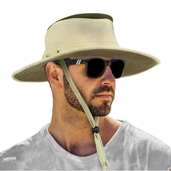 SUN CUBE Wide Brim Sun Hat For Men Outdoor, Women Sun Protection Safari Hat, Hiking Boonie Hat UV, Fishing Summer Hat for Beach Camping UPF 50+, Tan Beige