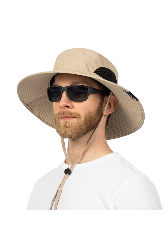 Wide Brim Sun Hat Men Women, Mens Fishing Hats Sun UV Protection, Womens Hiking Bucket Hat, Outdoor Summer Safari Beach Boonie, Camping Unisex UPF 50+ Tan