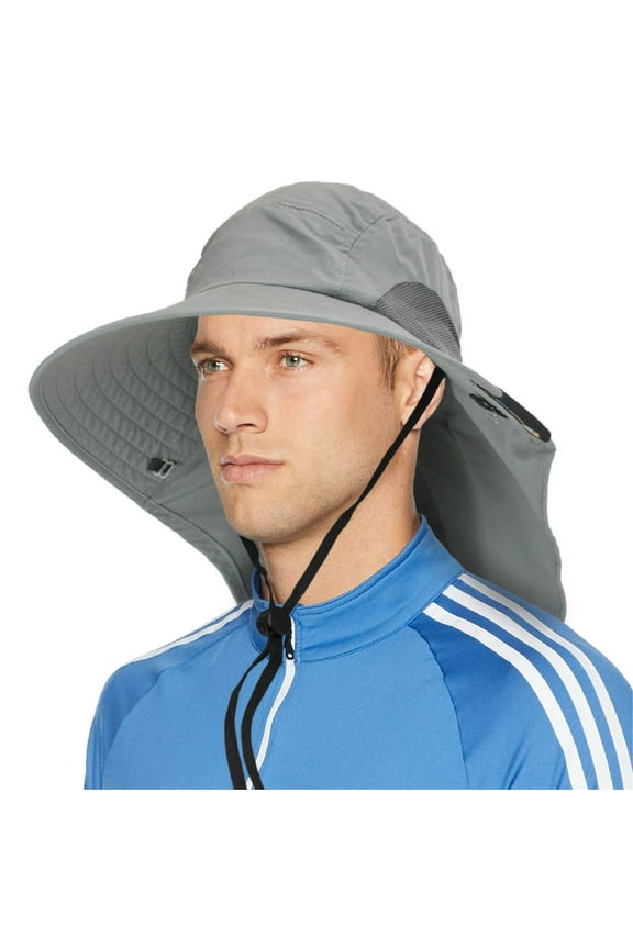 Wide Brim Sun Hat with Neck Flap, Fishing Hiking for Men Women Safari, Neck Cover for Outdoor Sun Protection UPF50+ | Gray