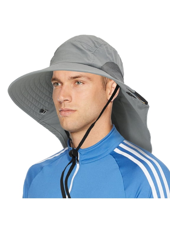 Wide Brim Sun Hat with Neck Flap, Fishing Hiking for Men Women Safari, Neck Cover for Outdoor Sun Protection UPF50+ | Gray