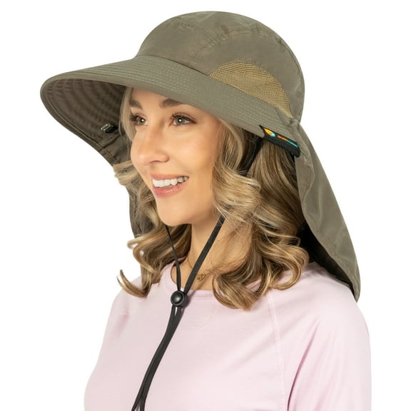 SUN CUBE Wide Brim Sun Hat with Neck Flap, Fishing Hiking for Men Women Safari, Neck Cover for Outdoor Sun Protection UPF50  | Olive