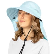 SUN CUBE Wide Brim Sun Hat with Neck Flap, Fishing Hiking for Women Safari, Neck Cover for Outdoor Sun Protection UPF50+ | Light Blue