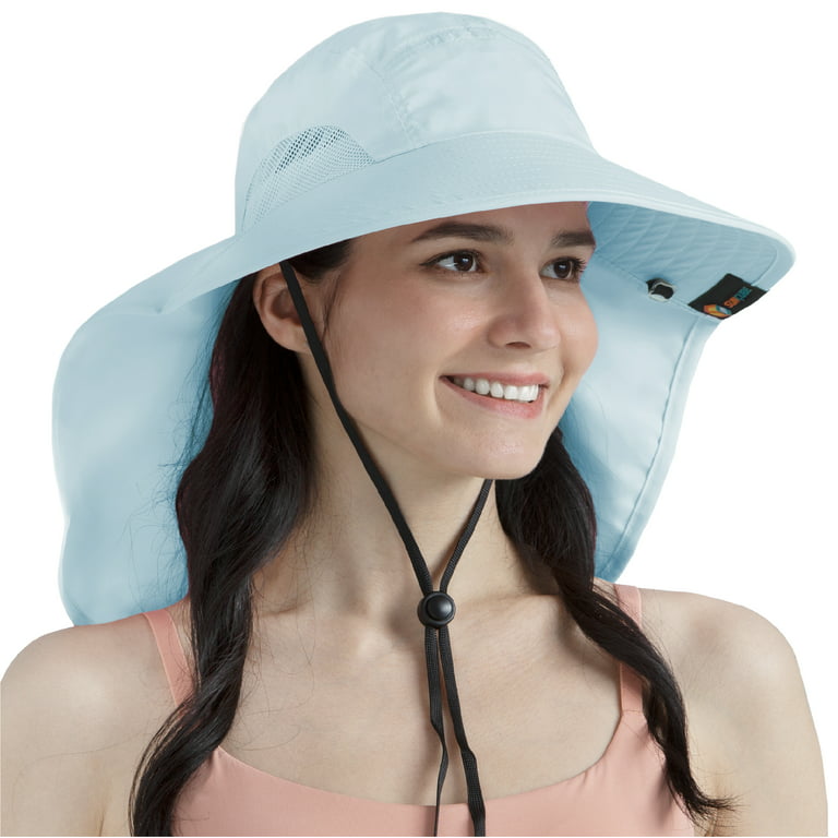 Light Blue) - SUNCUBE Outdoor Wide Brim Sun Hat with Neck Cover
