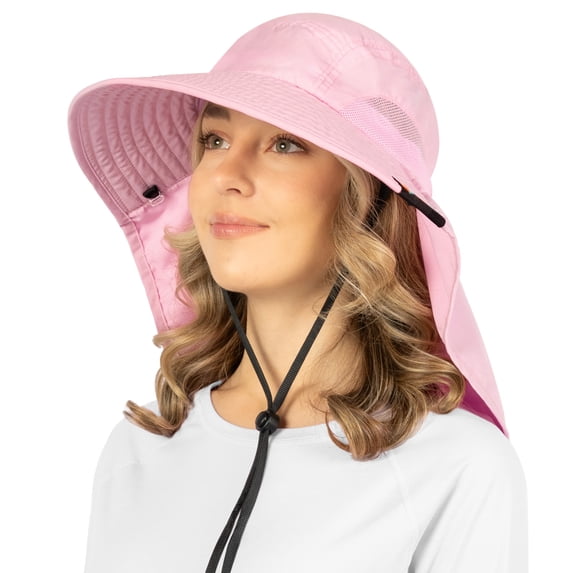SUN CUBE Wide Brim Sun Hat with Neck Flap for Women UPF50+ Fishing, Pink