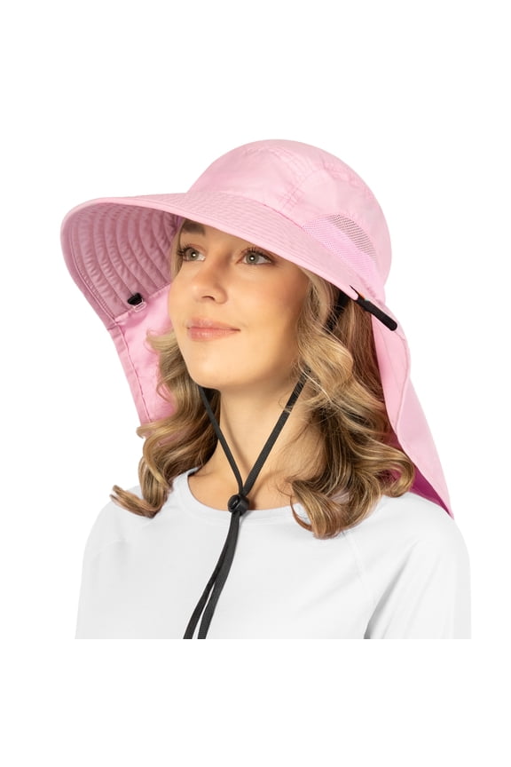 Wide Brim Sun Hat with Neck Flap, Fishing Hiking for Women Safari, Neck Cover for Outdoor Sun Protection UPF50+ | Pink