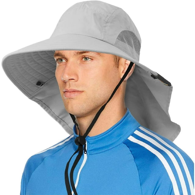 SUN CUBE Wide Brim Sun Hat with Neck Flap, UPF50+ Hiking Safari Fishing ...