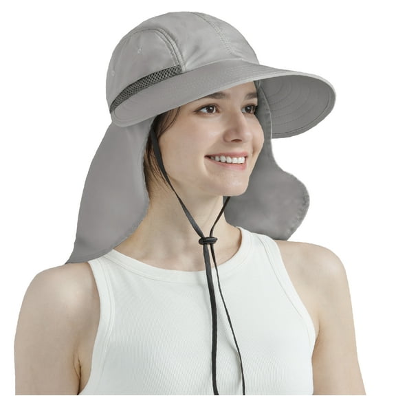 SUN CUBE Women Sun Hat Neck Flap Cover, UV Protection Wide Brim Fishing Hat, Ponytail Hole Hiking Hat, Foldable Beach Cap Gardening Camping Outdoor Safari Sun Hat, Summer Travel Gifts UPF 50 , Gray