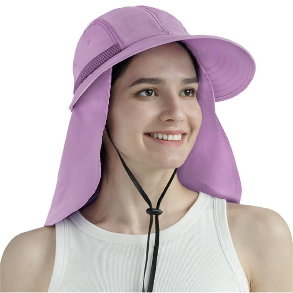 SUN CUBE Women Sun Hat Neck Flap Cover, UV Protection Wide Brim Fishing Hat, Ponytail Hole Hiking Hat, Foldable Beach Cap Gardening Camping Outdoor Safari Sun Hat, Summer Travel Gifts UPF 50+, Purple