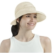SUN CUBE Women Sun Hat for Outdoor UV Protection, Wide Brim Sun Hat Ponytail, Convertible Zip-Off Beach Hat Visor for Golf Gardening Pool Travel, Foldable Summer UPF50+ Visor Hat, Beige