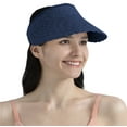 thumbnail image 1 of SUN CUBE Women Sun Visor Hat, Straw Beach Hat Wide Brim Visor UV Protection, Foldable Packable Cap, Roll Up Ponytail Large Sunhat, Summer Travel Golf Visor Pool Garden Fishing, UPF 50+, Navy Blue, 1 of 8