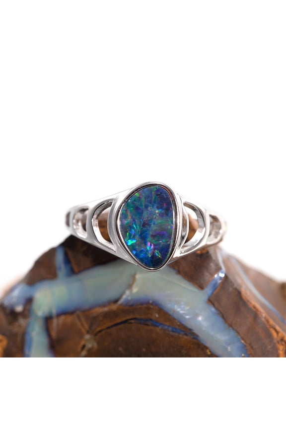 SUN DANCE STERLING SILVER AUSTRALIAN BLACK OPAL RING