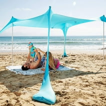 SUN NINJA 10x10.5 FT Pop Up Turquoise Beach Tent UPF50+ with Shovel, Pegs & Stability Poles