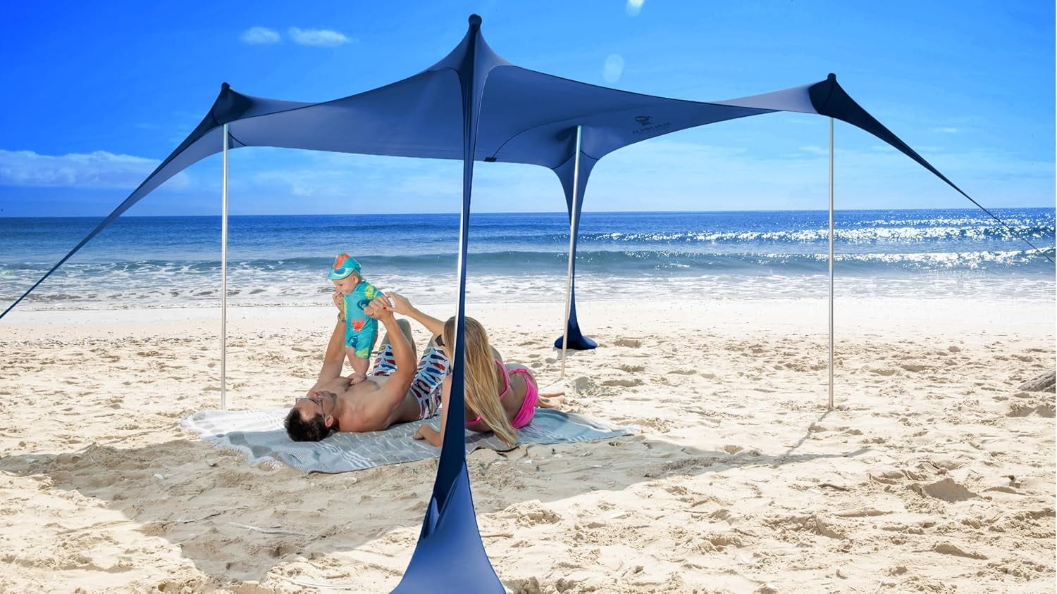 SUN NINJA サンシェード (タープ)テントとシートセット Sun Ninja, Pop-Up Beach Tent, 7x7.5 ft, Navy Blue Sun Shelter
