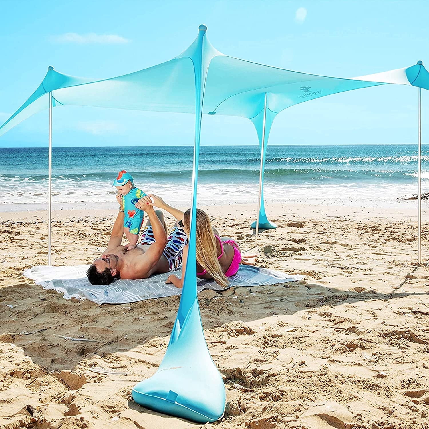 Free Shipping! SUN NINJA 7x7.5 FT Pop Up Turquoise Beach