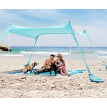 SUN NINJA 7x7.5 FT Pop Up Turquoise Beach Tent UPF50+ with Shovel, Pegs & Stability Poles
