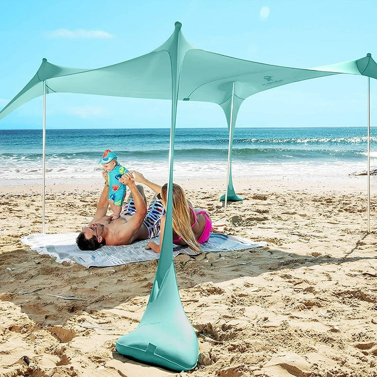 SUN NINJA 7x7.5 Outdoor Pop Up Beach Tent With Shovel, Pegs