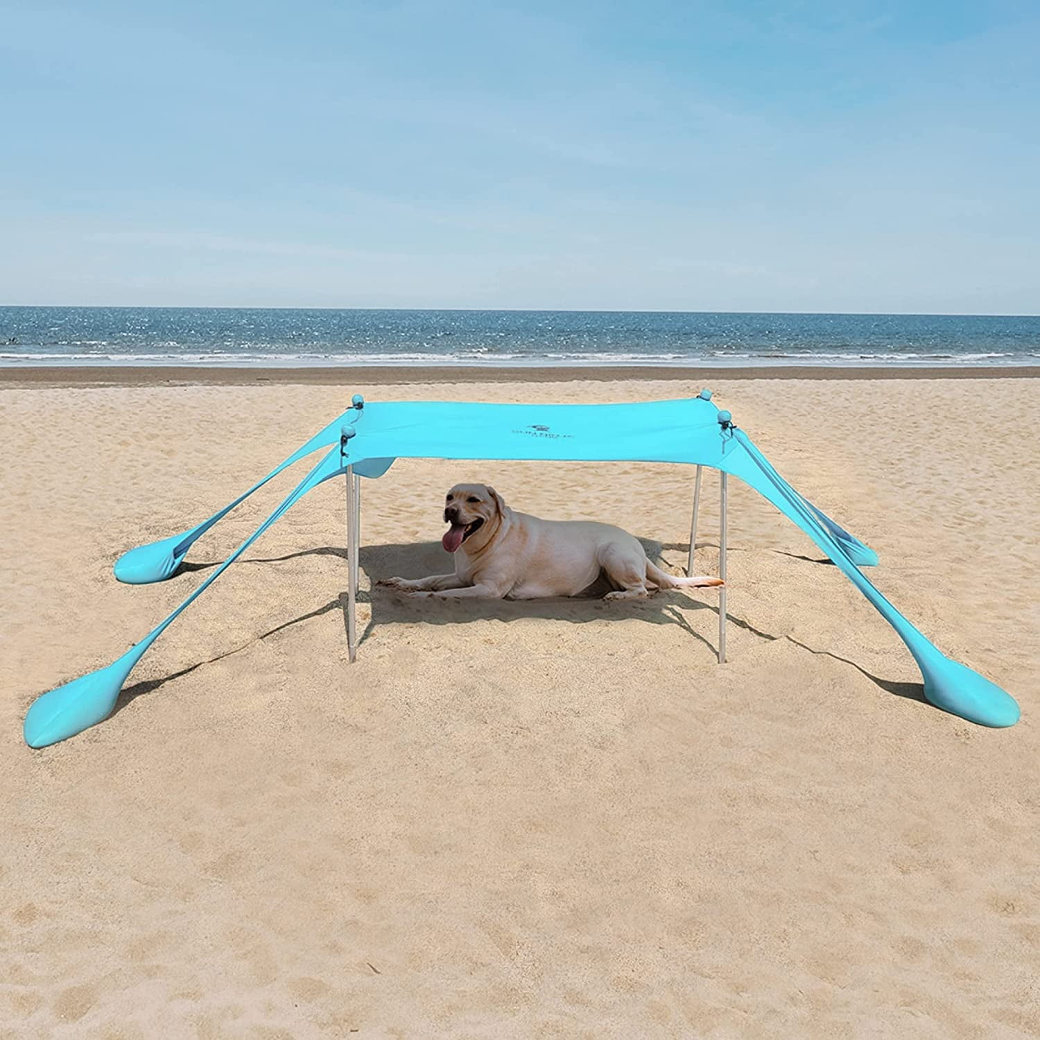 Sun Ninja Pop Up Royal Blue Beach Tent UPF50+ with Shovel, Pegs & Stability Poles