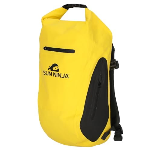 SUN NINJA Dry Bag Backpack, Yellow, Waterproof Floating Roll Top, 20L, Watertight Welded Seams, Roll Top Closure, Waterproof Backpack Dry Bag for Kayaking, SUP, Paddleboarding, Boating, Fishing, Tubi