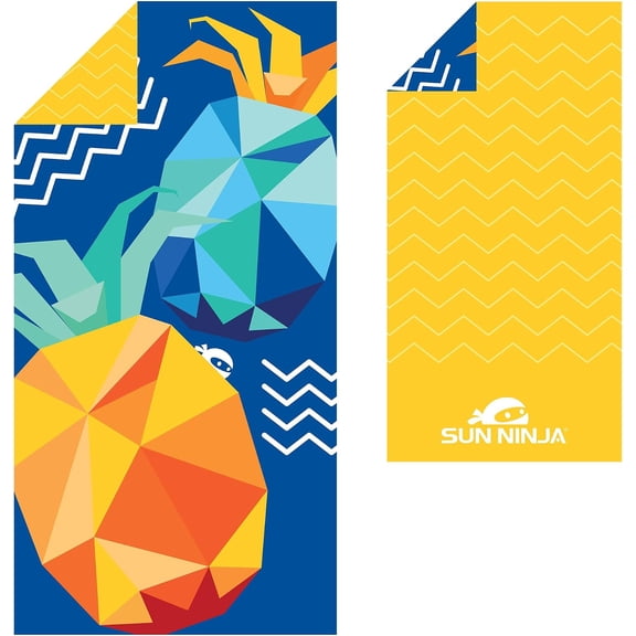 SUN NINJA Microfiber Beach Towel, Sand Free & Quick Dry, Pineapple, 63x32 Inch Large Swim Towel, Lightweight Compact Sand Resistant Towel for Beach, Pool, Yoga, Camping and Travel, Super Absorbent, Q