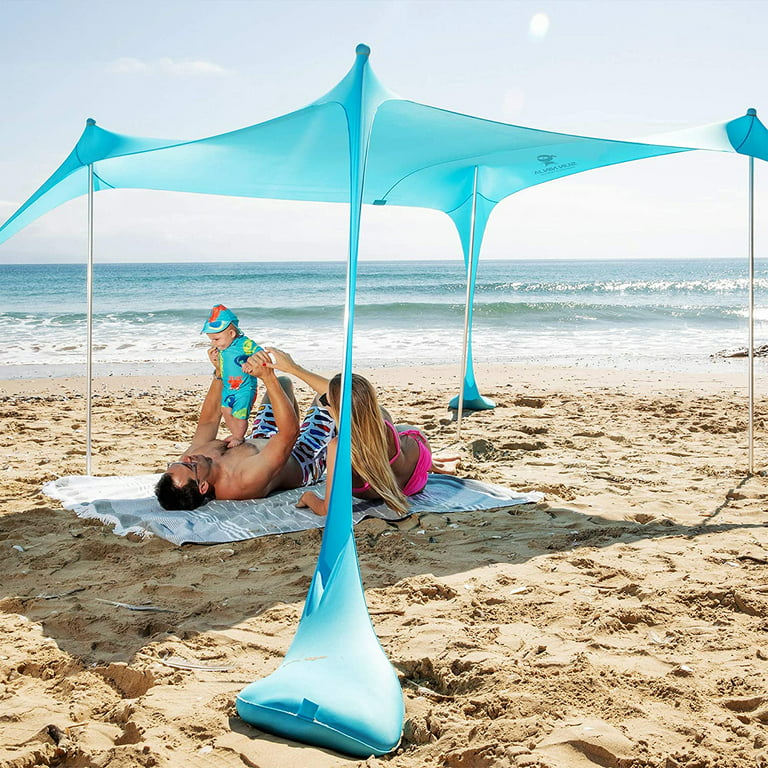 SUN NINJA Pop Up Turquoise Beach Tent UPF50+ with Shovel, Pegs & Stability  Poles