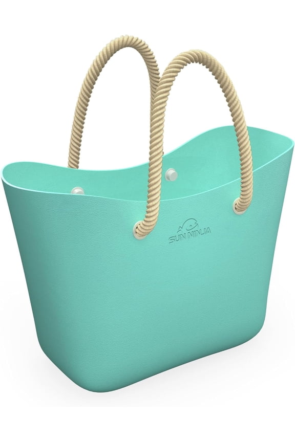 Rubber Beach Bag - Extra Large Waterproof EVA Tote Bag with Comfortable Rope Handles for Beach, Boat, Pool, Outdoors & Travel - Washable, Sandproof & Anti-Skid Bottom Grip - Turquoise XL
